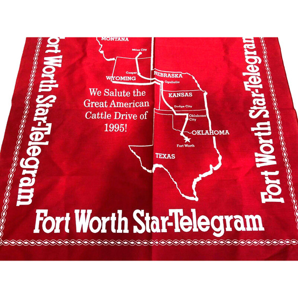 Fort Worth Star Telegram Scarf Bandana Great American Cattle Drive 1995 Vintage - Picture 3 of 3